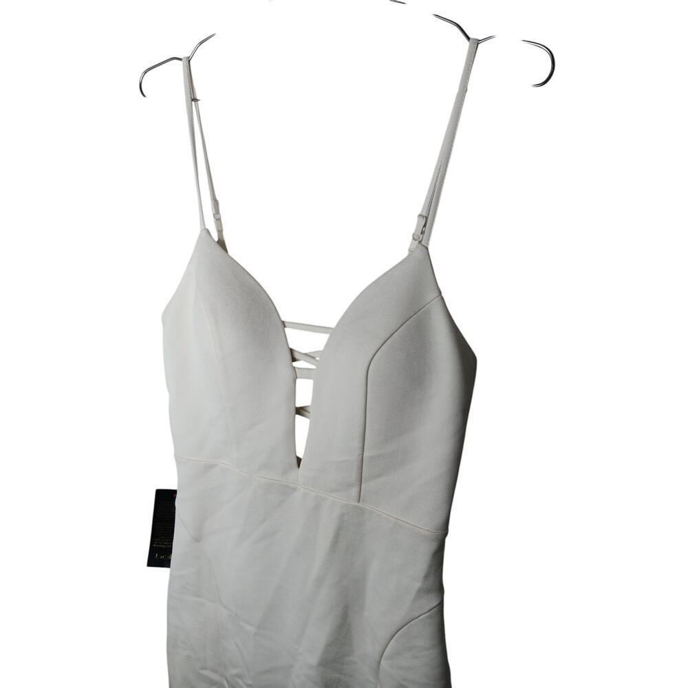 New Bebe White Bodycon Dress Size M $Deep V Criss Cross Back Party - Picture 7 of 12
